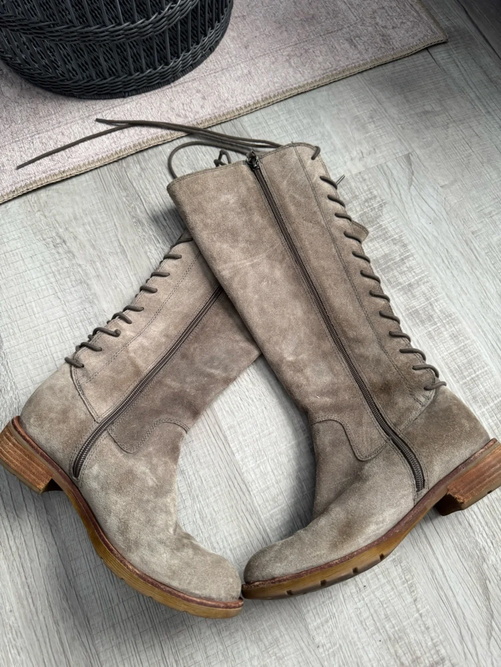 Sofft Women’s Taupe Suede Knee-High Lace-Up Boots